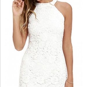 Lulus White Halter Neck Plain Lace Mini Dress
